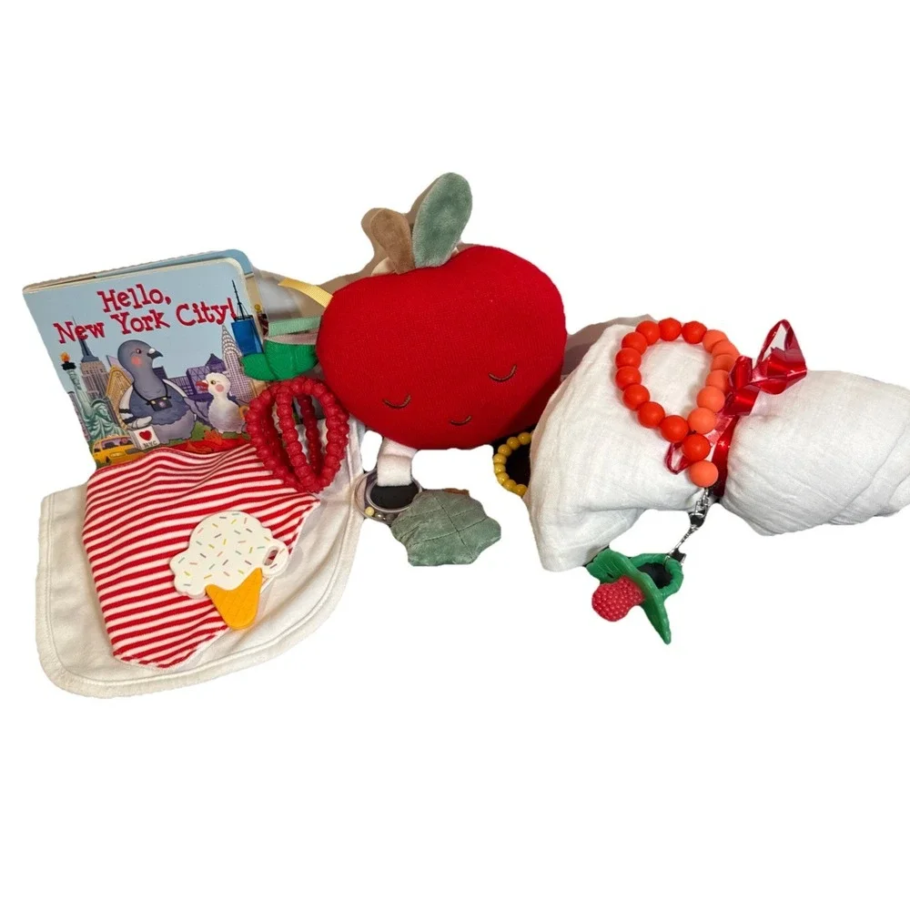 Hello New York‎ City Baby Gift Basket Apple Lovey Teether Blanket Bibs Bodysuit
